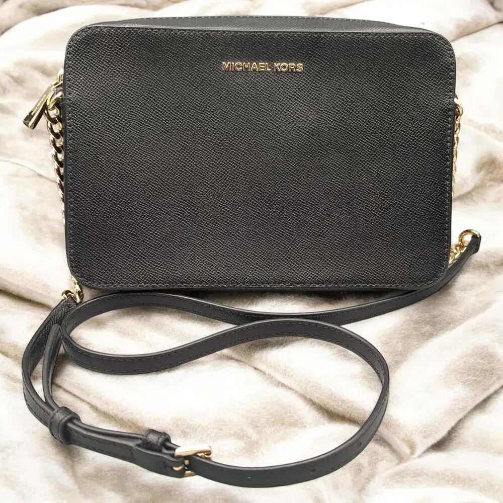 Michael Kors Jet Set East West Large Crossbody Black Saffiano‎ Leather Handbag
